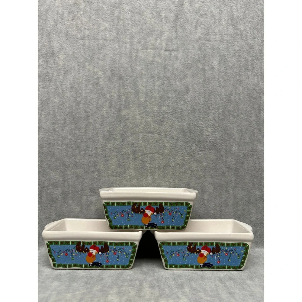 Set‎ of 3 Ceramic Loaf Dishes Christmas Reindeer Oven Microwave Dishwasher Safe